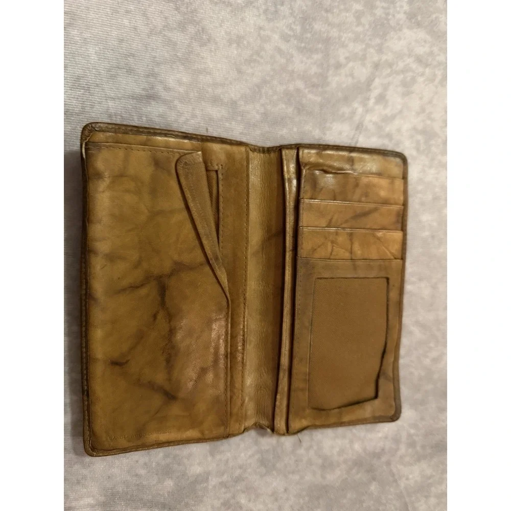 Sandlewood Cowhide 1970s Leather Men's Brown Solid Bifold Wallet w/ Logo